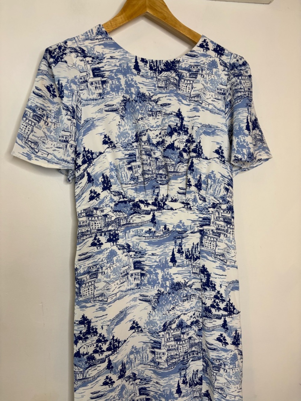 Sugarlips Francine Toile Blue & White Scenic Print Midi Dress with Side Slit - Picture 5 of 10